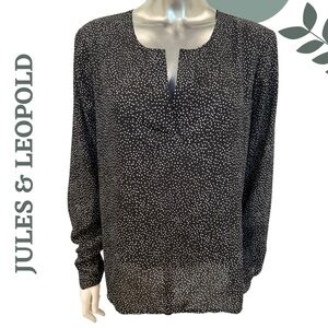 Jules & Leopold Long Sleeve Split Neck Polka Dot Top Black White Blouse Medium